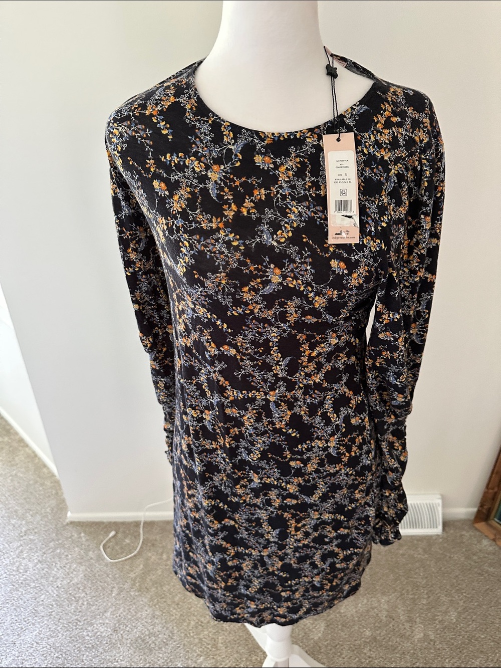 Bcbgeneration Women's Black Floral Long-Sleeve Dress size small